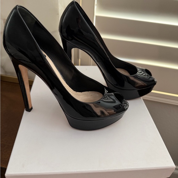 Dior Miss Dior Patent Black Peep-Toe Heels - Picture 2 of 5